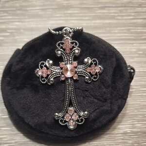 Pink Crystal Cross Pendant Necklace - Women Jewelry